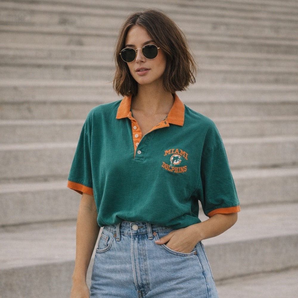 Vintage 1997 Miami Dolphins Polo Shirt – NFL Edge Embroidered Logo – Size L 🐬